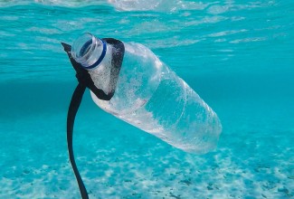 Plastikpudel vees hulpimas